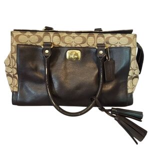 Coach Black and Tan Signtature Satchel Bag‎